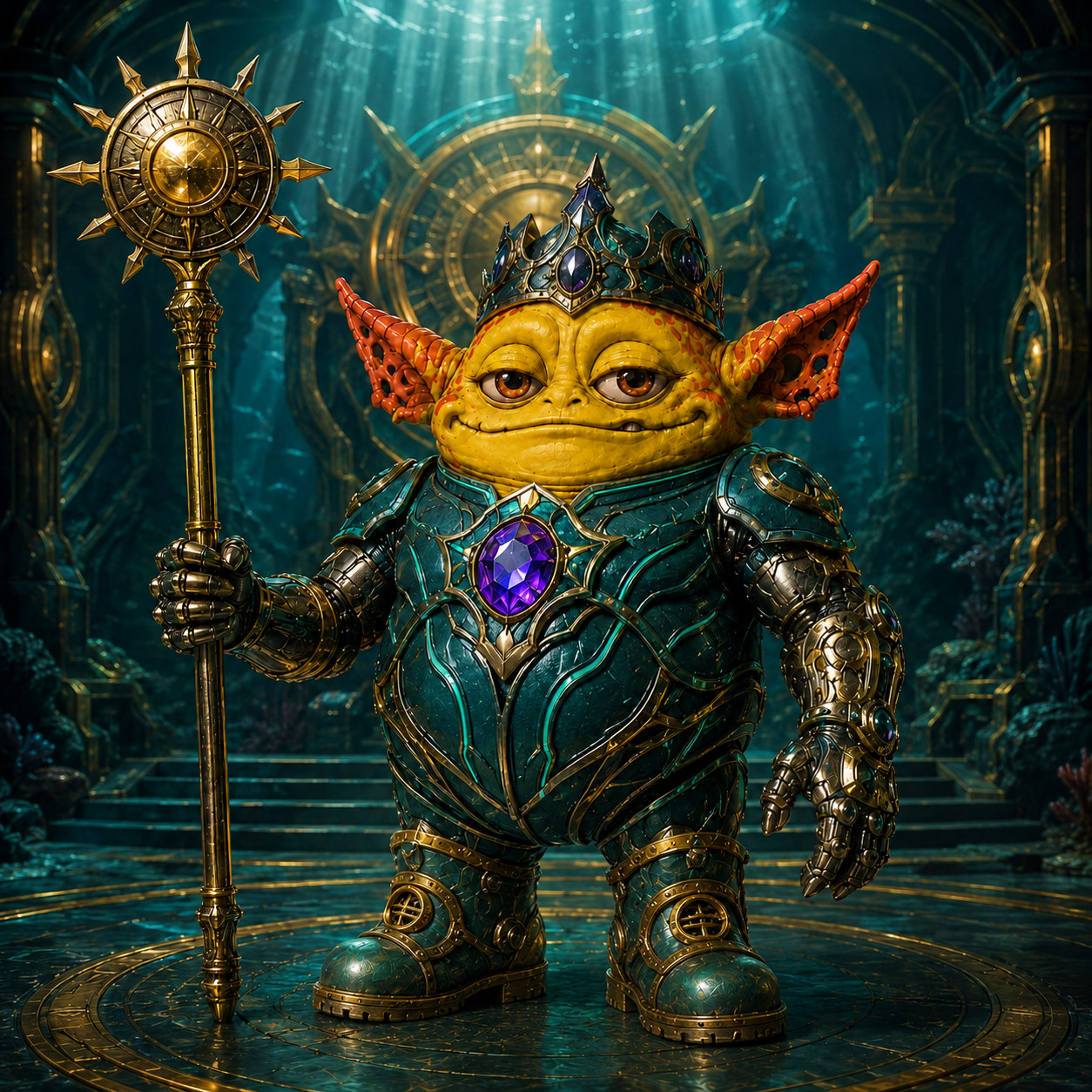 ANTIDIGI #140 — Solar Guardian in a Submerged Throne Room
